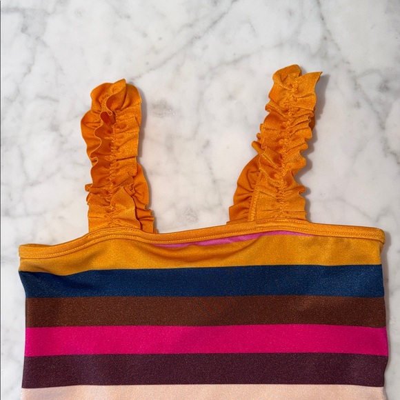 Zimmermann Colorful Ruffle Strap Striped Swimsuit 2Y - Picture 2 of 7